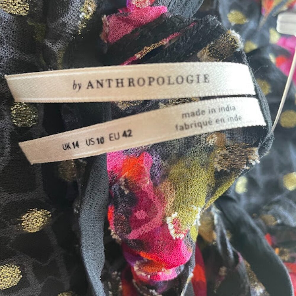 Anthropologie | Black Floral Metallic Polka Dot Tunic Dress | Size L | Used - Picture 3 of 3